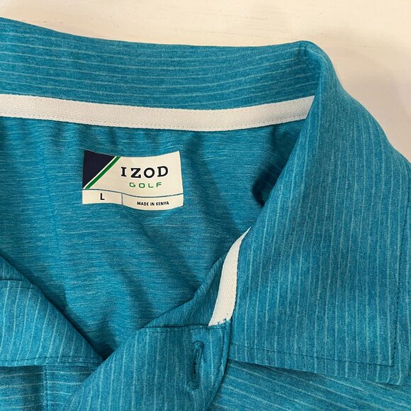 IZOD Men's Teal Striped Golf Performance Polo – Size Large - Picture 6 of 6